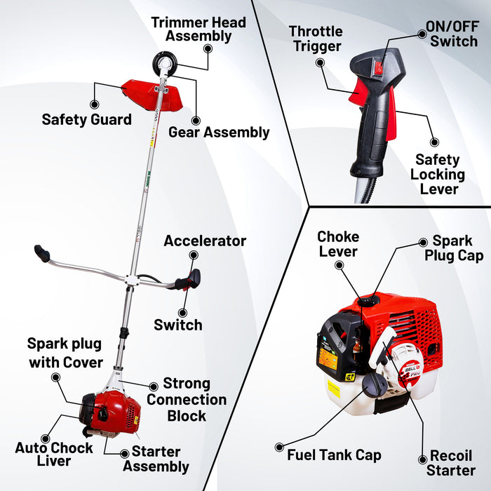 iBELL Gasoline Brush Cutter IBL 2642BC, 2-Stroke Air Cooled Petrol Engine 42.7CC with One Year Warranty