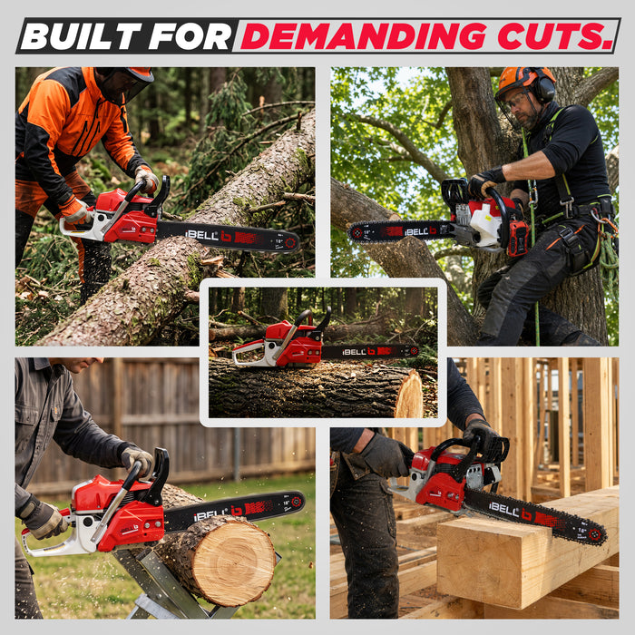 iBELL IBL 5821CS Gasoline Chainsaw with Electric Start, 58CC 2-Stroke Engine, 2.5KW Power, 18-Inch Guide Bar, 3000 RPM, 8.25mm Chain Pitch, Petrol Chain Saw for Cutting Wood & Trees, 6 Months Warranty