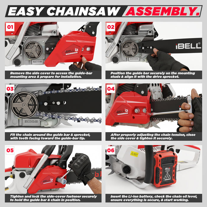 iBELL IBL 5821CS Gasoline Chainsaw with Electric Start, 58CC 2-Stroke Engine, 2.5KW Power, 18-Inch Guide Bar, 3000 RPM, 8.25mm Chain Pitch, Petrol Chain Saw for Cutting Wood & Trees, 6 Months Warranty