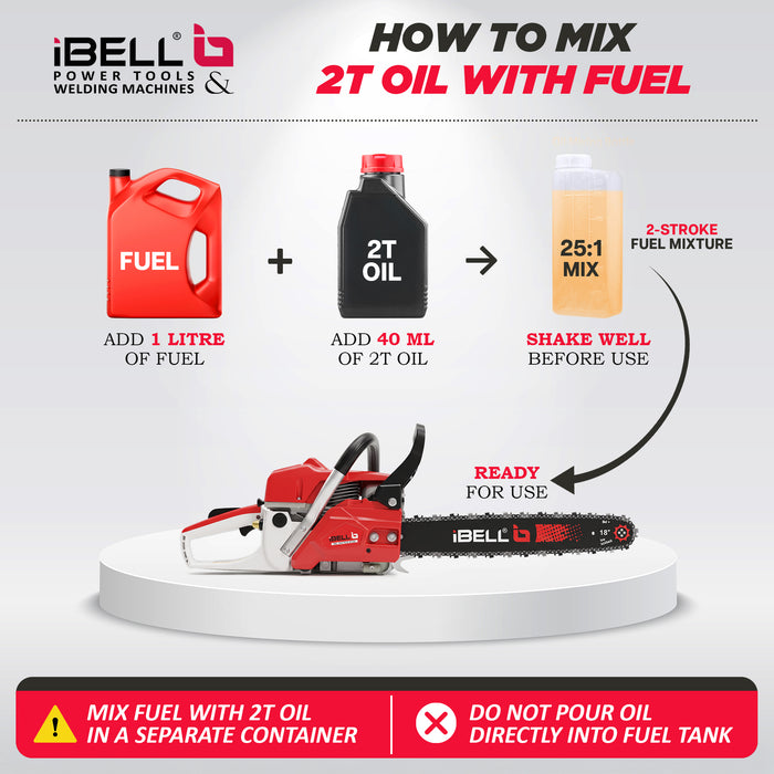iBELL IBL 5821CS Gasoline Chainsaw with Electric Start, 58CC 2-Stroke Engine, 2.5KW Power, 18-Inch Guide Bar, 3000 RPM, 8.25mm Chain Pitch, Petrol Chain Saw for Cutting Wood & Trees, 6 Months Warranty