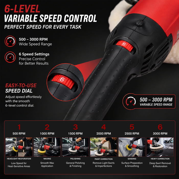 iBell CP80-18, 230V 1400W Variable Speed Car Polisher with 180mm Disc - High-Power Polishing & Sanding Tool for Paint Correction, Waxing, and Headlight Restoration