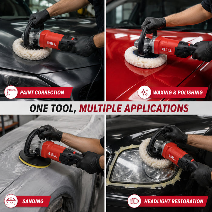 iBell CP80-18, 230V 1400W Variable Speed Car Polisher with 180mm Disc - High-Power Polishing & Sanding Tool for Paint Correction, Waxing, and Headlight Restoration