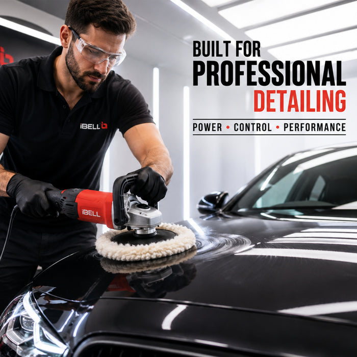 iBell CP80-18, 230V 1400W Variable Speed Car Polisher with 180mm Disc - High-Power Polishing & Sanding Tool for Paint Correction, Waxing, and Headlight Restoration