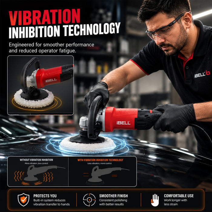 iBell CP80-18, 230V 1400W Variable Speed Car Polisher with 180mm Disc - High-Power Polishing & Sanding Tool for Paint Correction, Waxing, and Headlight Restoration