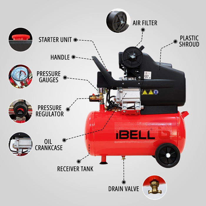 IBELL DDC25L  2.0HP Air compressor with 25L tank capacity and discharge of 115PSI
