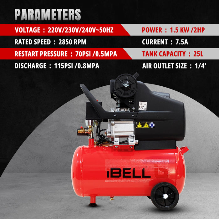 IBELL DDC25L  2.0HP Air compressor with 25L tank capacity and discharge of 115PSI