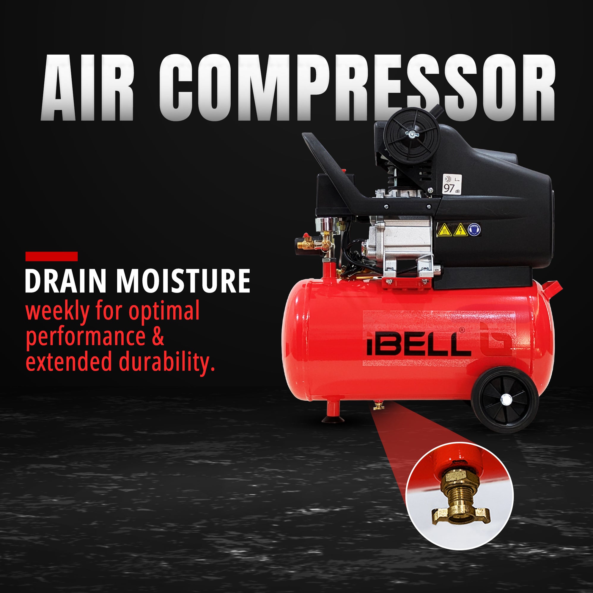 IBELL DDC25L 2.0HP Air compressor with 25L tank capacity and discharge ...