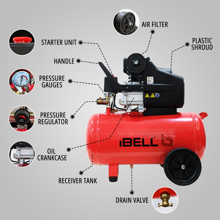 IBELL DDC50L  2.0HP Air compressor with 50L tank capacity and discharge of 115PSI