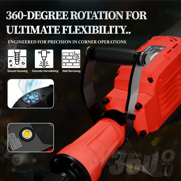 iBELL DH45-20 Demolition Hammer 30MM Heavy Duty Concrete Breaker 1900 BPM - Jack Hammer Demolition Drills with Flat and Bull Point Chisel - 6 Months Warranty