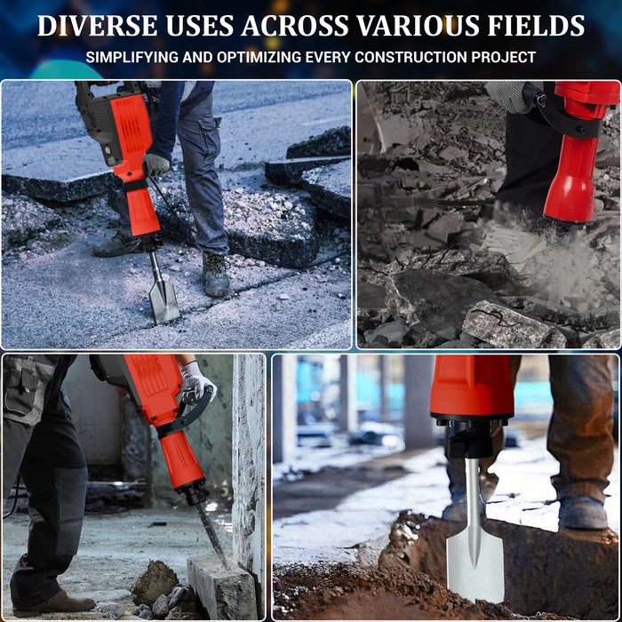 iBELL DH45-20 Demolition Hammer 30MM Heavy Duty Concrete Breaker 1900 BPM - Jack Hammer Demolition Drills with Flat and Bull Point Chisel - 6 Months Warranty