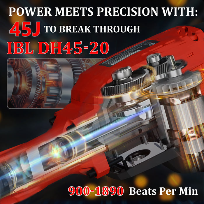 iBELL DH45-20 Demolition Hammer 30MM Heavy Duty Concrete Breaker 1900 BPM - Jack Hammer Demolition Drills with Flat and Bull Point Chisel - 6 Months Warranty