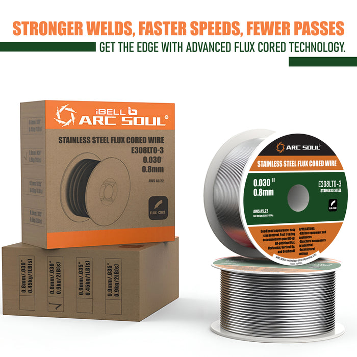 IBELL ARC SOUL E308LTO-3 Stainless Steel Flux Cored Welding Wire –0.8mm (0.030"), 1 kg | AWS A5.22 | All-Position | Easy Slag Removal