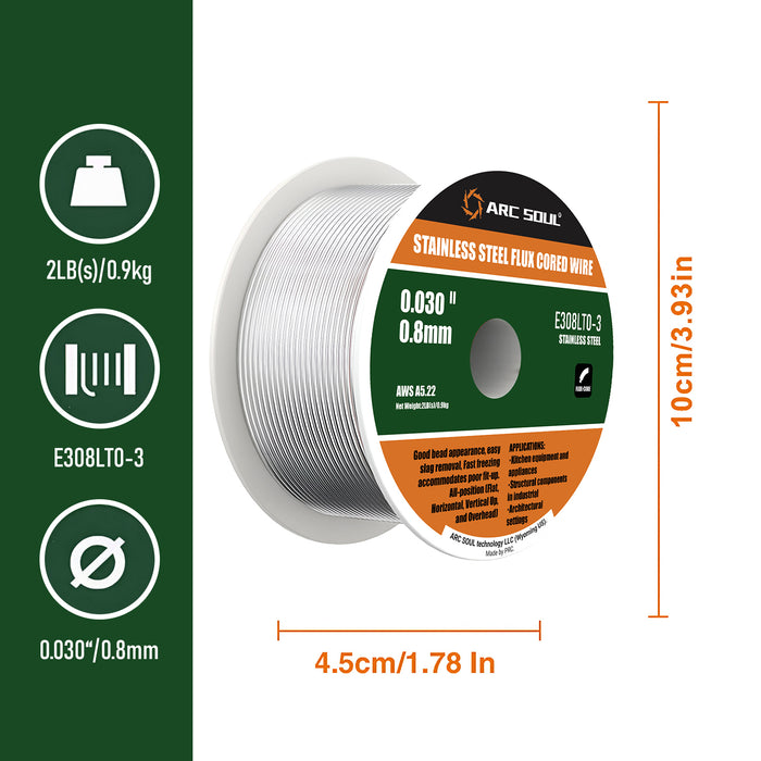 IBELL ARC SOUL E308LTO-3 Stainless Steel Flux Cored Welding Wire –0.8mm (0.030"), 1 kg | AWS A5.22 | All-Position | Easy Slag Removal
