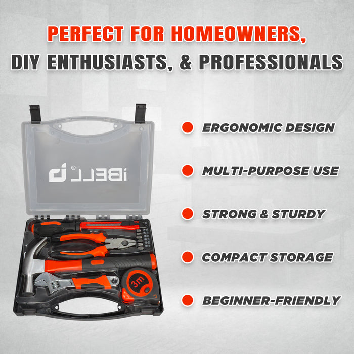 IBELL HT17-30 Hand Tool Kit for Household DIY & Emergency Maintenance (14 Pieces)