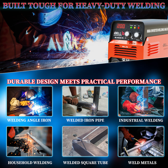 iBELLM220-76 Inverter ARC Welding Machine (IGBT) 220A with Hot Start, Anti-Stick Functions, Arc Force Control - 2 Year Warranty