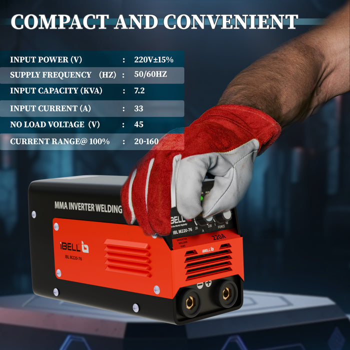 iBELLM220-76 Inverter ARC Welding Machine (IGBT) 220A with Hot Start, Anti-Stick Functions, Arc Force Control - 2 Year Warranty