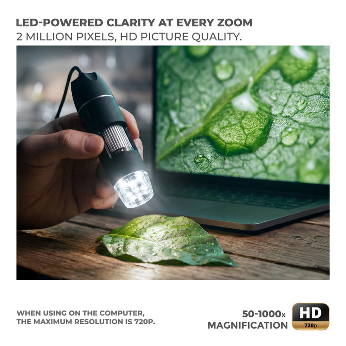 iBELL IBL-ML1000X USB Digital Inspection Microscope with Up to 1000X Magnification, CMOS Sensor, 8 LED Illumination, 1080P Resolution Support, for PCB Analysis, Electronics Repair and Education