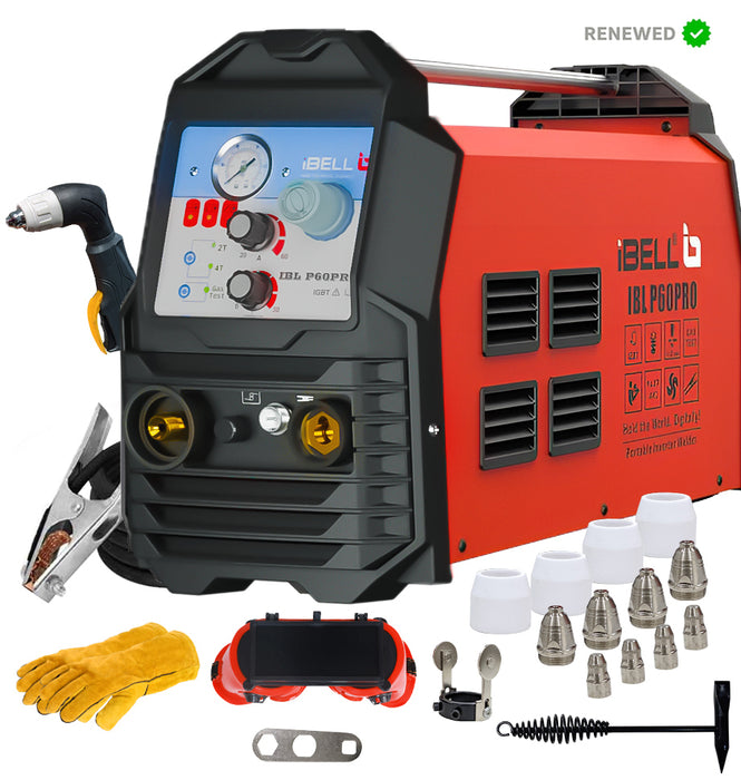 RENEWED - iBELL P60 PRO Plasma Cutter | 60A HF Pilot Arc Plasma Cutting Machine | 15mm Clean Cut, 23mm Severance | 220V, 10.6KVA | Adjustable Postflow & Air Pressure Control