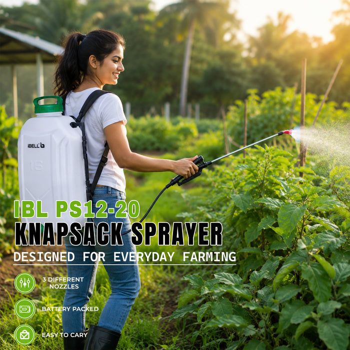 IBELL IBL PS12-20 Battery Powered Knapsack Sprayer 12V | 16L Tank Capacity | 2.0–4.0 Bar Pressure | Portable Agricultural Garden Sprayer for Farming, Pest Control & Plant Care