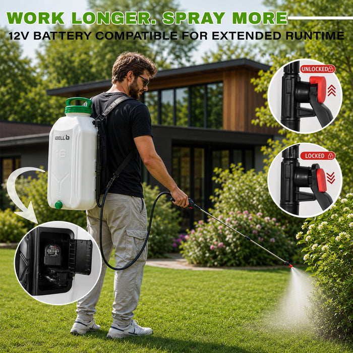 IBELL IBL PS12-20 Battery Powered Knapsack Sprayer 12V | 16L Tank Capacity | 2.0–4.0 Bar Pressure | Portable Agricultural Garden Sprayer for Farming, Pest Control & Plant Care
