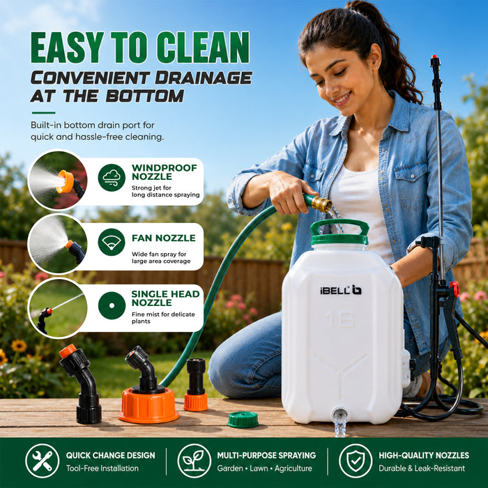 IBELL IBL PS12-20 Battery Powered Knapsack Sprayer 12V | 16L Tank Capacity | 2.0–4.0 Bar Pressure | Portable Agricultural Garden Sprayer for Farming, Pest Control & Plant Care