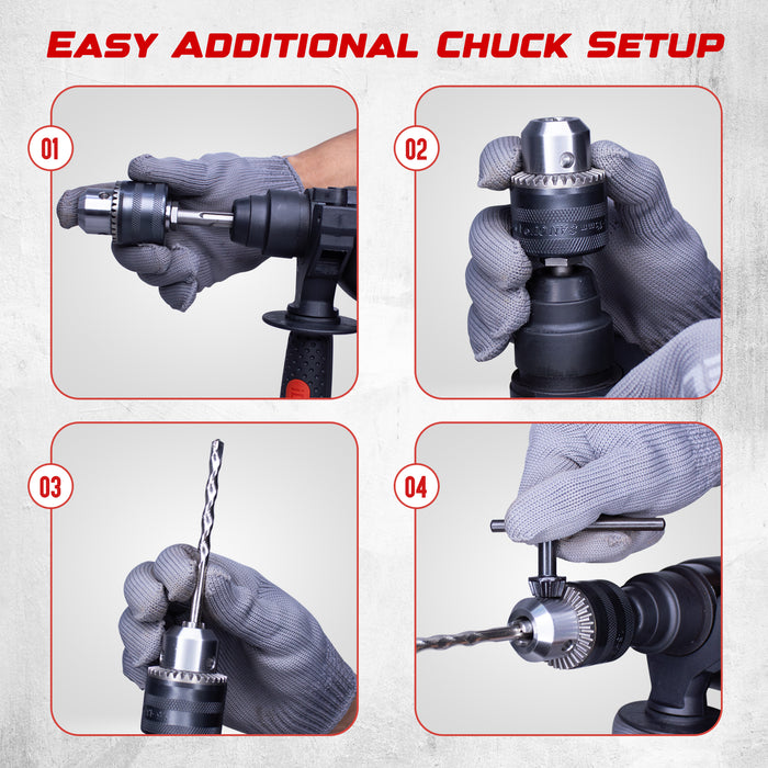 iBELL RH20-25, SDS-Plus, 20MM, 500W Heavy Duty Rotary Hammer Drill, Safety Clutch 2 Functions with Vibration Control, Chisels and Drill Bits with Case - 6 Months Warranty