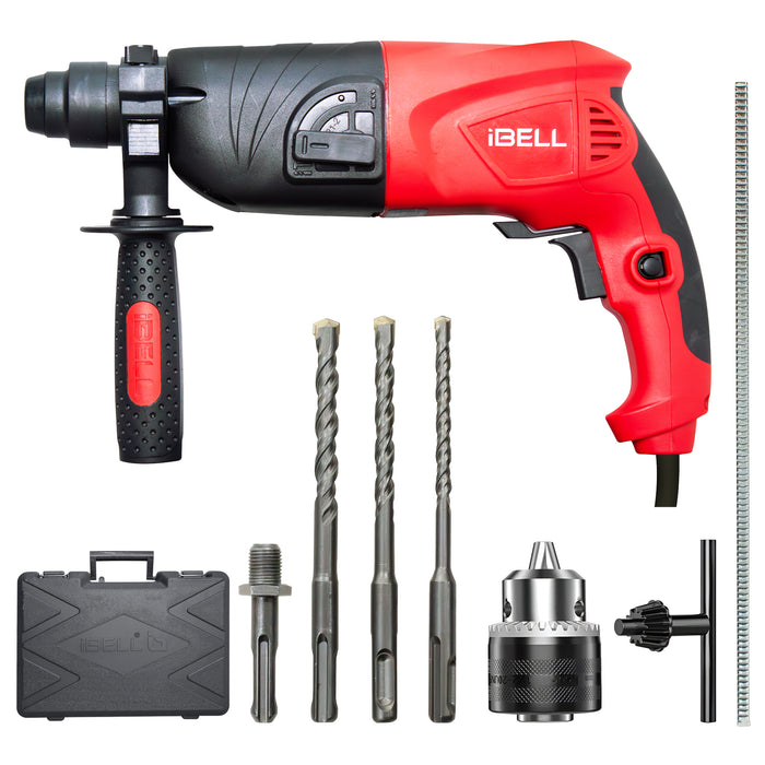 iBELL RH20-25, SDS-Plus, 20MM, 500W Heavy Duty Rotary Hammer Drill, Safety Clutch 2 Functions with Vibration Control, Chisels and Drill Bits with Case - 6 Months Warranty