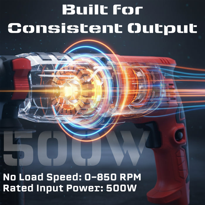 iBELL IBL RH20-39 Rotary Hammer Drill|500W,0-850 RPM,1.5J Impact Energy|SDS Plus&13mm Chuck|20mm Concrete Drilling|Forward/Reverse,Variable Speed Trigger|6-Month Warranty