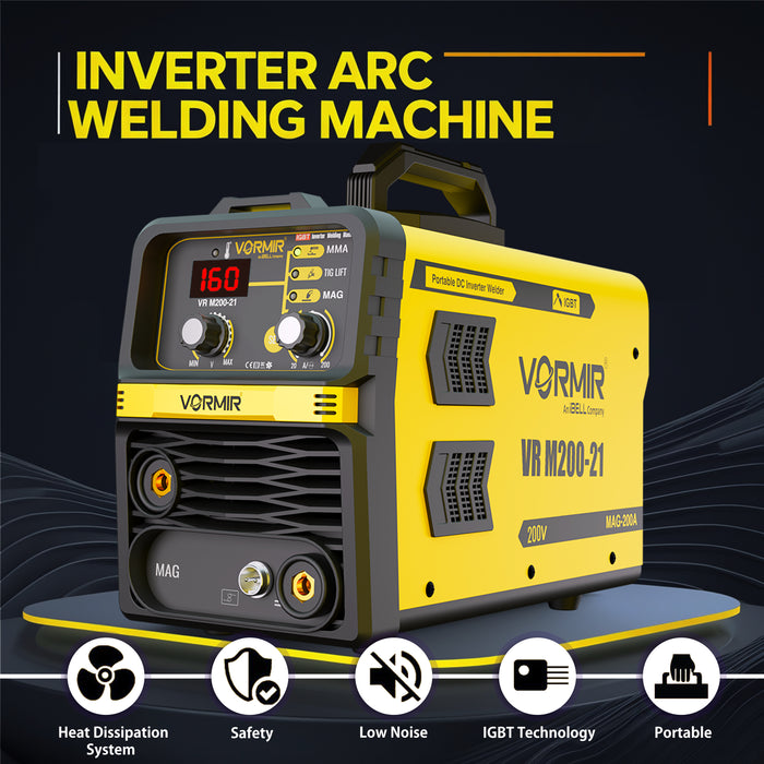 Renewed – iBELL VORMIR VR M200-21 Inverter MMA/MAG/TIG LIFT Welding Machine (Home/DIY) 200A with Hot Start, Anti-Stick Functions – 1-Year Warranty – with Minor Body Scratches – Full Warranty