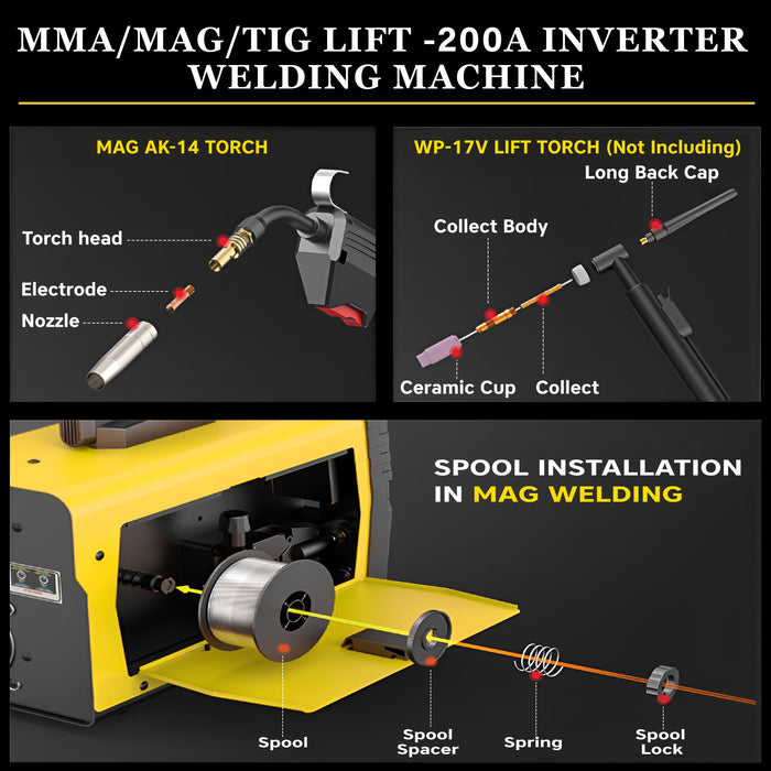 Renewed – iBELL VORMIR VR M200-21 Inverter MMA/MAG/TIG LIFT Welding Machine (Home/DIY) 200A with Hot Start, Anti-Stick Functions – 1-Year Warranty – with Minor Body Scratches – Full Warranty