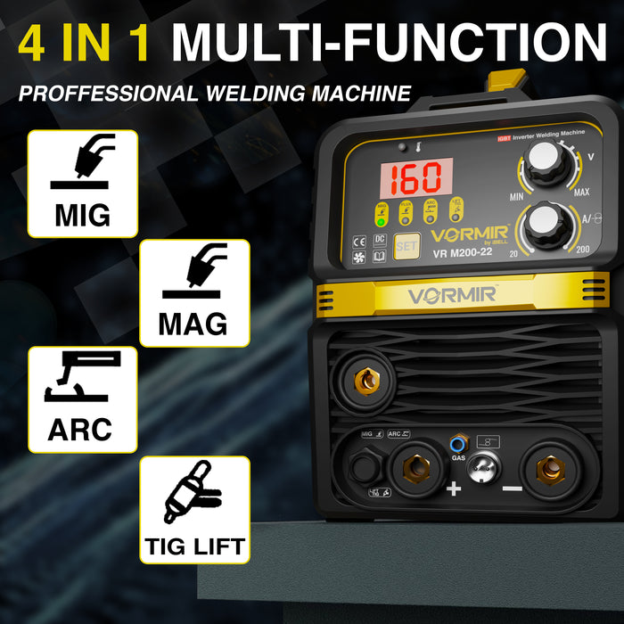 Renewed – iBELL VORMIR VR M200-22 Inverter MMA/MIG/MAG/TIG LIFT Welding Machine (Home/DIY) 200A with Hot Start, Anti-Stick Functions – 1-Year Warranty – with Minor Body Scratches – Full Warranty