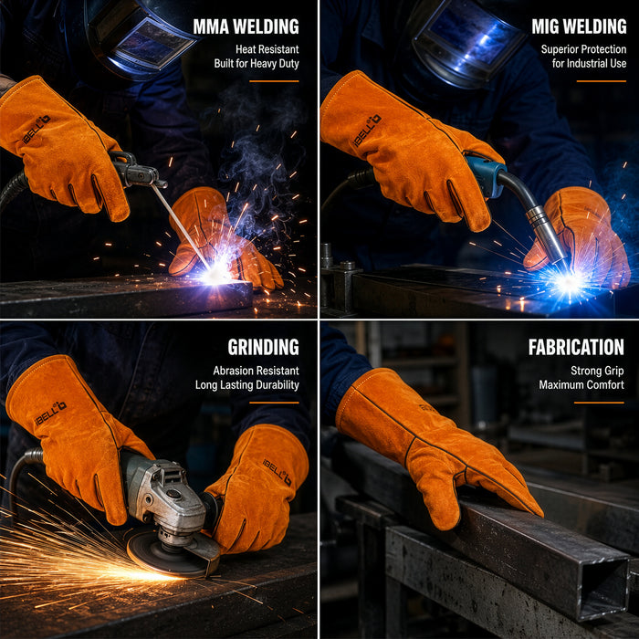 IBELL IBL WG60-14 Welding Gloves 14 Inch | Heat Resistant Leather Safety Gloves for ARC, MIG & TIG Welding | Heavy Duty Industrial Protective Gloves for Cutting, Grinding & Fabrication