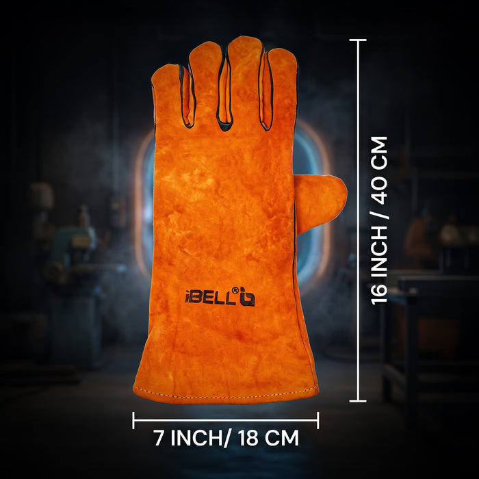 IBELL IBL WG60-16 Welding Gloves 16 Inch | Heat Resistant Leather Safety Gloves for ARC, MIG & TIG Welding | Extra Long Heavy Duty Industrial Protective Gloves for Cutting, Grinding & Fabrication