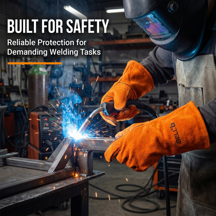 IBELL IBL WG60-14 Welding Gloves 14 Inch | Heat Resistant Leather Safety Gloves for ARC, MIG & TIG Welding | Heavy Duty Industrial Protective Gloves for Cutting, Grinding & Fabrication