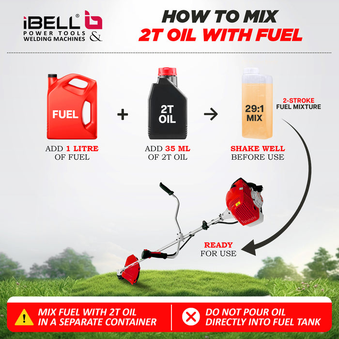 iBELL Gasoline Brush Cutter IBL 2642BC, 2-Stroke Air Cooled Petrol Engine 42.7CC with One Year Warranty