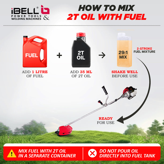 iBell Brush Cutter 4386BC 42.7cc 2-Stroke Gasoline Engine - 2KW Power, 2.8HP, 3000±200 RPM Idle, 7000 RPM Max - Ideal for Power Tools, Garden Equipment