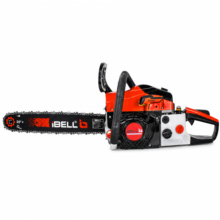 iBELL IBL 5820CS Gasoline Chainsaw 58CC 2-Stroke Engine | 20-Inch (508mm) Guide Bar Petrol Chainsaw | 2.5KW Power Output | Automatic Fuel Mixing System | Stopping Switch & Petrol Indicator