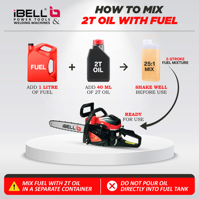 IBELL Petrol Chainsaw 5858CS, 2.4KW/3.2HP, 58cc, 18inch Guide Bar and Chain, 3000±200 RPM and Automatic Chain Oiler