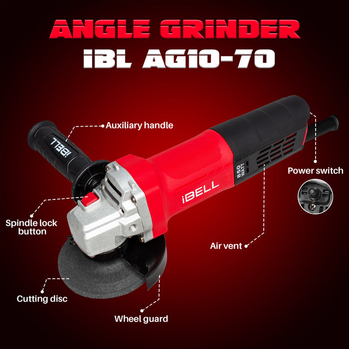 iBELL AG10-70, 850W,4-INCH, 11000RPM Angle Grinder W/Back Switch, 1 Grinding Wheel,1 Wheel Guard, 6 Months Warranty