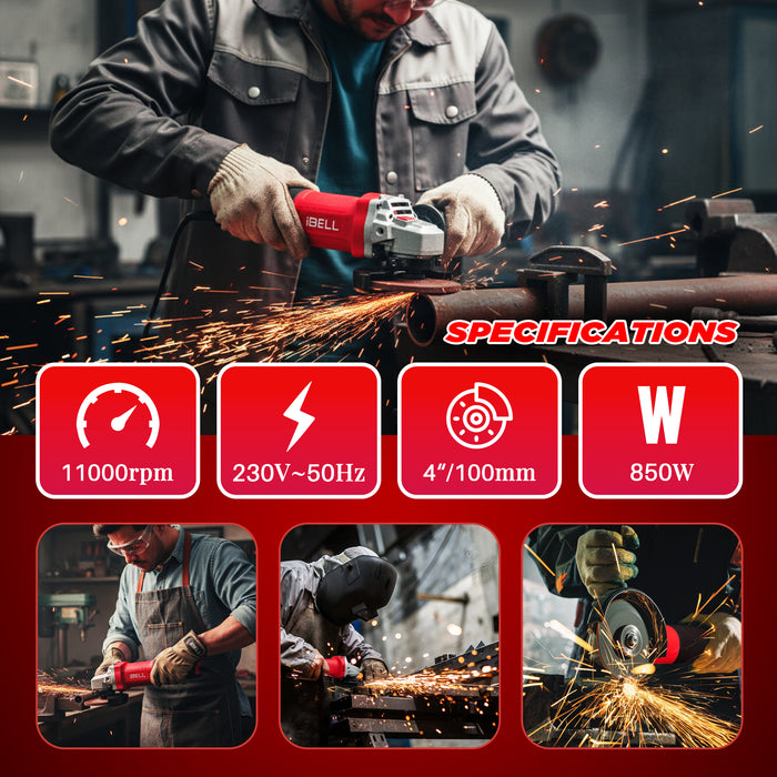 iBELL AG10-70, 850W,4-INCH, 11000RPM Angle Grinder W/Back Switch, 1 Grinding Wheel,1 Wheel Guard, 6 Months Warranty