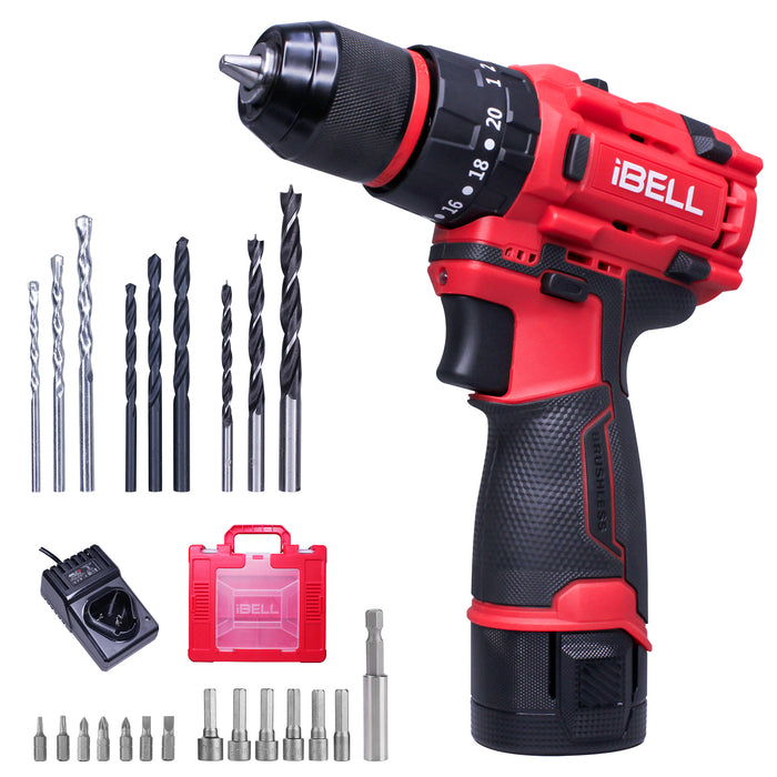 IBELL BD12-40 12V Brushless Cordless Impact Drill | 1500mAh Battery | 2-Speed | 20+3 Torque Settings | 0–27000 IPM | Wood 20mm, Steel 10mm | Compact & Powerful Drill Machine | 12 Months Warranty