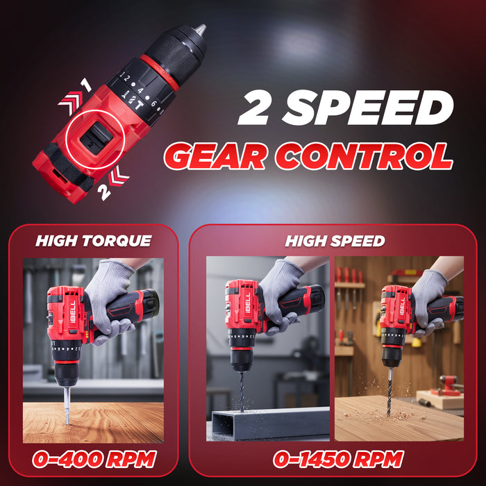 IBELL BD12-40 12V Brushless Cordless Impact Drill | 1500mAh Battery | 2-Speed | 20+3 Torque Settings | 0–27000 IPM | Wood 20mm, Steel 10mm | Compact & Powerful Drill Machine | 12 Months Warranty