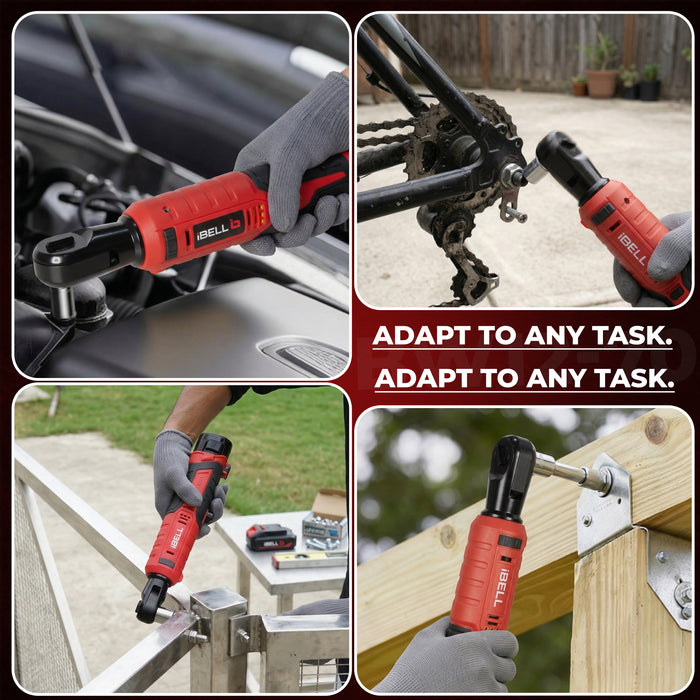 IBELL BW12-70 Cordless Ratchet Wrench Kit, 12V Brushless, 3/8" (9.5mm) Output Shaft, 70 Nm Torque, 0–200 RPM Variable Speed, Forward & Reverse, 1500mAh Battery, Includes Sockets, 12 Months Warranty