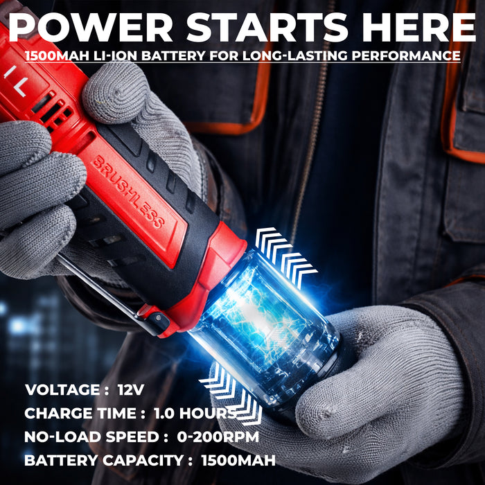 IBELL BW12-70 Cordless Ratchet Wrench Kit, 12V Brushless, 3/8" (9.5mm) Output Shaft, 70 Nm Torque, 0–200 RPM Variable Speed, Forward & Reverse, 1500mAh Battery, Includes Sockets, 12 Months Warranty