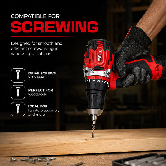 iBELL CT12-30 Cordless Impact Drill Tool Kit with 101 Home Essential Tools | 12V Li-ion Drill | 30Nm Torque | 2-Speed | 10mm Chuck | Compact Lightweight DIY Drill | 6 Months Warranty