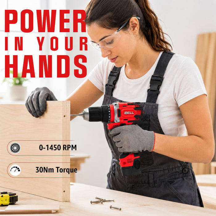 iBELL CT12-30 Cordless Impact Drill Tool Kit with 101 Home Essential Tools | 12V Li-ion Drill | 30Nm Torque | 2-Speed | 10mm Chuck | Compact Lightweight DIY Drill | 6 Months Warranty
