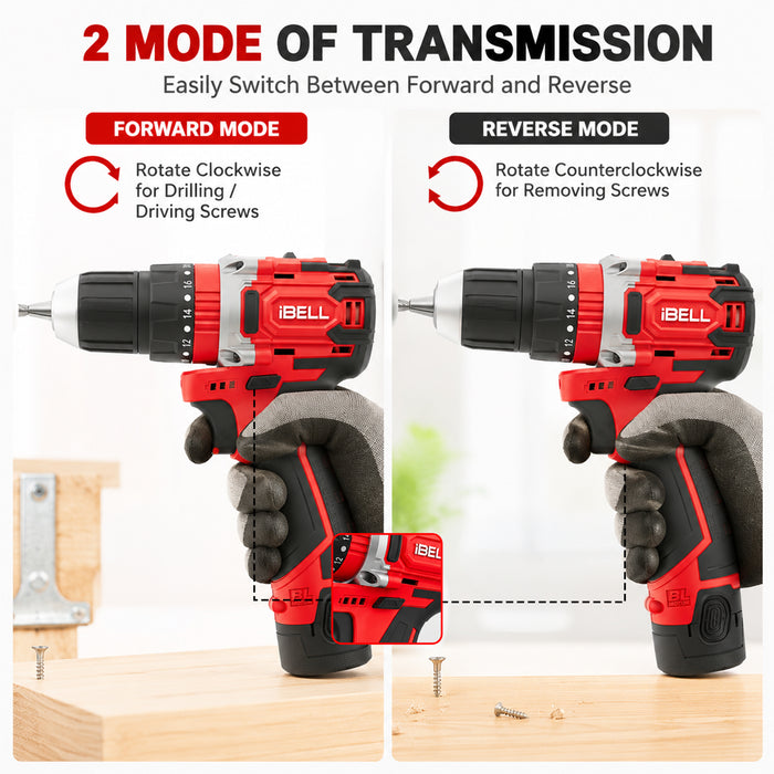 iBELL CT12-30 Cordless Impact Drill Tool Kit with 101 Home Essential Tools | 12V Li-ion Drill | 30Nm Torque | 2-Speed | 10mm Chuck | Compact Lightweight DIY Drill | 6 Months Warranty