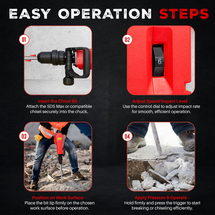 iBELL Demolition Hammer, IBL DH45-66,1500W,900-1890 RPM,220V,50 HZ,11 KG with 6 Months Warranty.