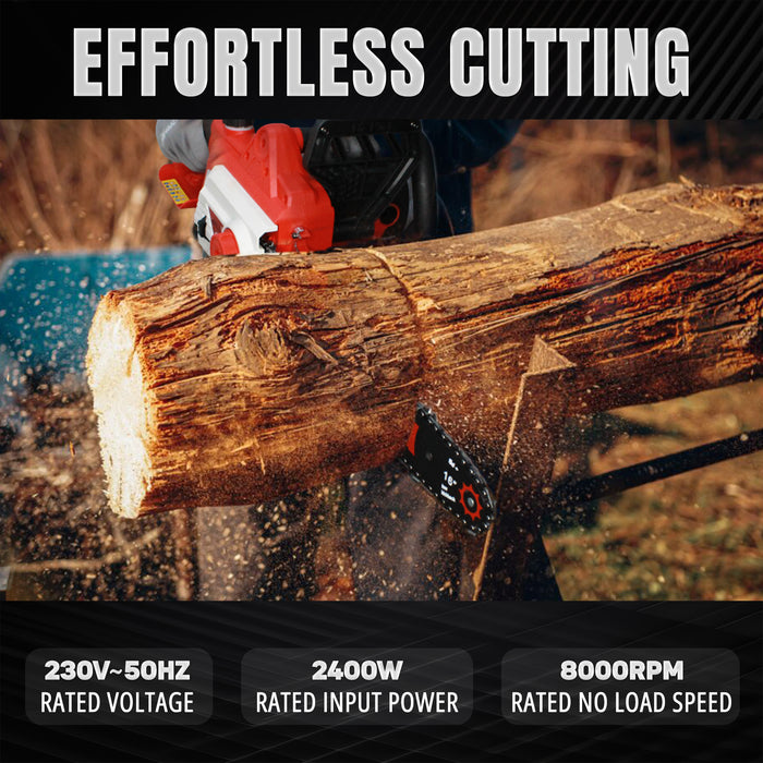 iBELL Electric Chainsaw IBL EC16-80, 2400W Motor, 16” (400mm) Guide Bar, High-Speed 8000 RPM, Corded with Low Vibration, Ergonomic Design, Heavy-Duty Wood Cutting & Pruning Tool – 1 Year Warranty