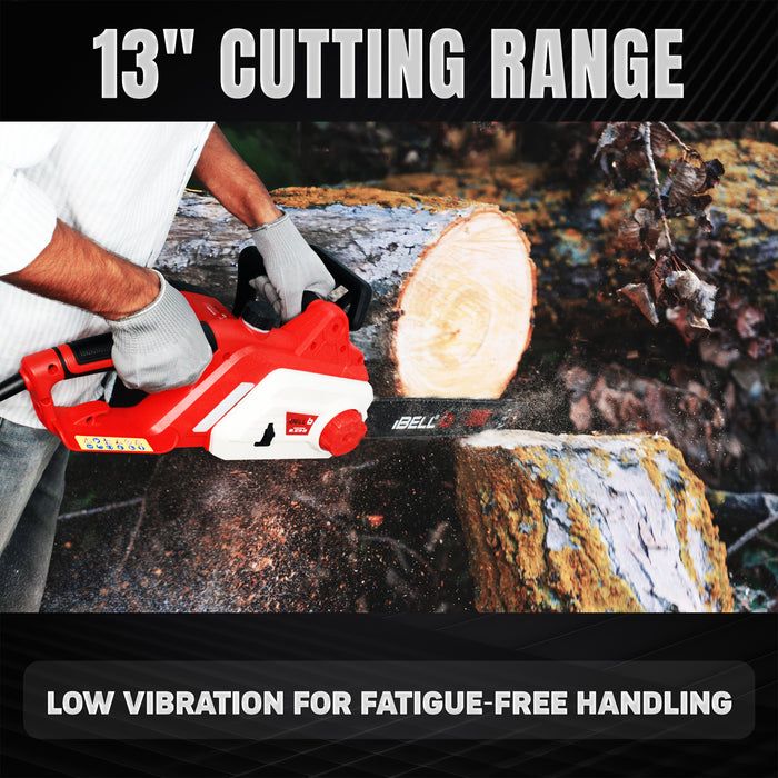 iBELL Electric Chainsaw IBL EC16-80, 2400W Motor, 16” (400mm) Guide Bar, High-Speed 8000 RPM, Corded with Low Vibration, Ergonomic Design, Heavy-Duty Wood Cutting & Pruning Tool – 1 Year Warranty